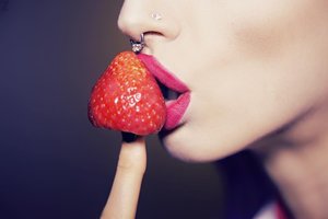 #maccosmetics #rubywoo #mua #redlip #fruit #strawberry #yum #lips #art #makeupbyme #makeupartist #septum #kiss #berries #fruit #summerfruits #red #model #beauty #photography