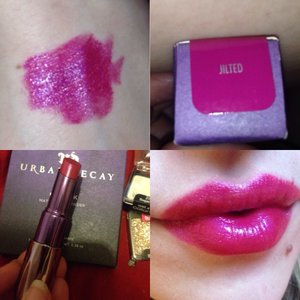 Got the Urban Decay Revolution lipstick in Jilted , loooove the color on the side they described it as a rose or pink color with a tint of blue and they are right. Loooove this . Def. invest in one of their lippies👄 
