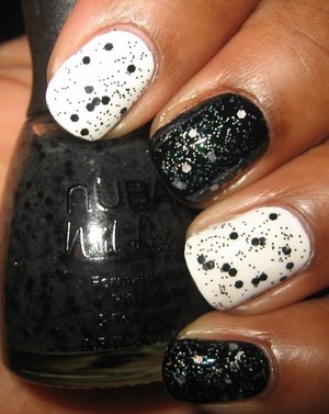 Nubar Black Polka Dot over Wet 'n Wild White Creme and Nubar Whire Polka Dot over Wet 'n Wild Black Creme