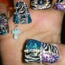 Zebra Print Nails With Double Spiral Nail Cross Nail Dangle And Spinning Bead