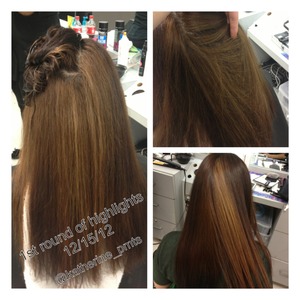 Original hair color was black box color. Did a double process then two weeks later did the first round of highlights. 