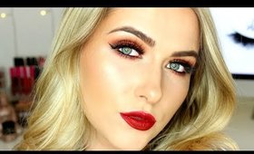 Copper Glitter Smokey Eyes + Dark Red Lips Christmas Makeup Tutorial | shivonmakeupbiz