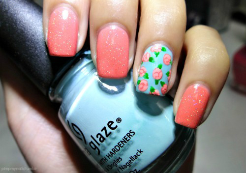 Coral And Floral | Mafer M.'s (Pimpmynails) Photo | Beautylish