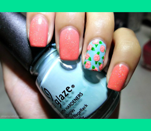 Coral And Floral | Mafer M.'s (Pimpmynails) Photo | Beautylish