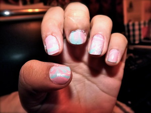 Bubble Gum Inspired Water Marbled Nails