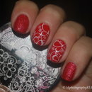 Red nails with stamping