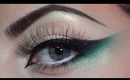 Green, black cat eye makeup
