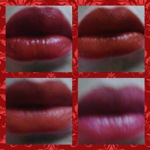 Mary Kay :firecracker,  NYC :Retro Red,  Wet n Wild:  Purity,  and  Kollection Moist Color:  Wild Rose 