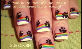 easy rainbow nails french manicure with dog paws: robin moses nail art design tutorial 536