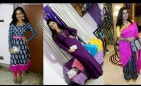 Durga puja outfits part 1..(Saree , Anarkali kurt, and maxi dress styling)