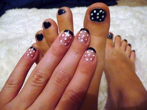 Essie: midnight cami; tips and solid toes with polka dots