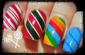 12 days of Christmas: Candycanes: http://www.thepolishedmommy.com/2012/12/mani-canes.html