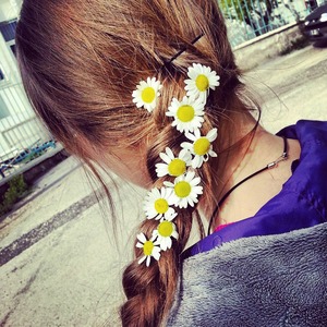 braided hair with daisies! ?