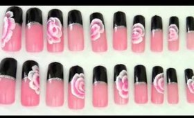 GNbL- Black French with Pink and White Roses