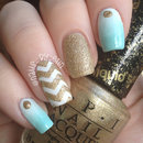 Mint and Gold Gradient and Chevron Nails