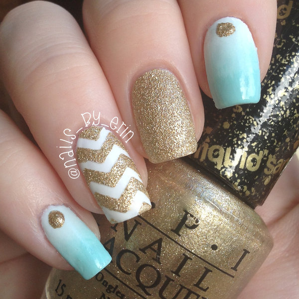 Mint and Gold Gradient and Chevron Nails | Erin M.'s (nailsbyerin ...