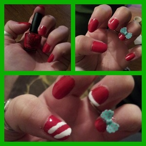 3 in 1 nails idea. red, red with bow, or add some white stripes for extra Christmas touch! 