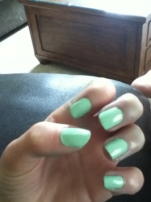My nails! They don't look all that great, but too bad. This is Mint Sorbet by Sally Hansen.