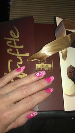 #natural nails #pink polish #nail stickers #lace