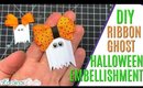 DIY HALLOWEEN EMBELLISHMENT Ribbon Ghosts DIY, CRAFT WITH ME Halloween