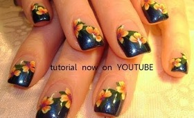 dark blue french tips with rainbow flowers: robin moses nail art tutorial