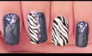 Black Glitter & Zebra nail art