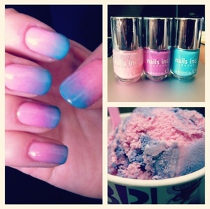 Pink/Blue gradient nails inspired by Baskin Robbins Cotton Candy ice cream. Nails Inc. Warwick Avenue, Westbourne Mews and York Street.