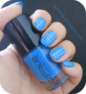 Stamped mani over Catrice Cosmetics Blue Cara Ciao polish