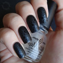 Pattern stamped gloss over matte nails gives a subtle and eye-catching finish!