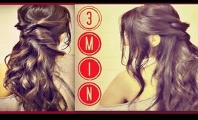 ★3 MIN EASY & QUICK EVERYDAY HAIRSTYLES, HALF-UP with curls PONYTAIL UPDO  FOR LONG HAIR TUTORIAL