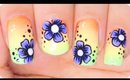 Purple Flowers on Neon Ombre nail art ✩ Martina Ek