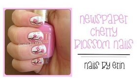 Newspaper Cherry Blossom Nails | NailsByErin