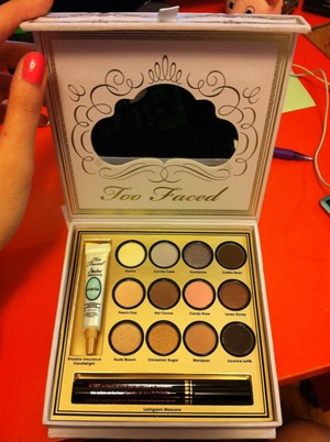 What can I say about this palette? It's not as big of a deal as Urban Decay's Naked palettes, but this Too Faced Shadow Bon Bon Palette definitely does have it's perks. It's glamorous eye shadow is extravagantly beautiful and great for parties and definitely perfect for prom! It contains two matte eye shadow colors (Vanilla and Marzipan) and the rest are very shimmery and beautiful. The only thing I would dislike about these eye shadows are the fact that the glitter on these eye shadows tend to come off easily and it goes under the eyes a lot when applied. But once applied, just brush it off and it'll be okay! I do enjoy this palette and I would recommend it for people who love elegant looks. (The Candy Rose (pink) is very beautiful when applied).
My favorite color here--Nude Beach