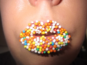 sprinkles (cake sprinkles) on lips