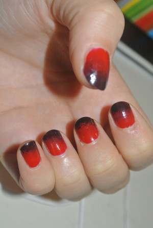 Base color: Avon; (bright red)
Middle color: Catherine Arley, silky touch #105 (dark red)
Black: NYC, #119 city blackout