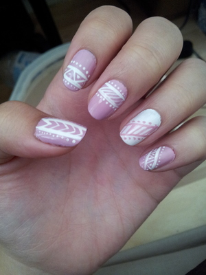baby pink base with white aztec design