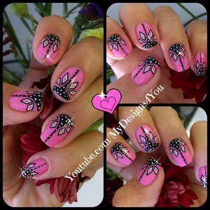 Pink and black nail art 