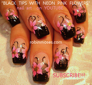 BLACK TIPS WITH NEON PINK FLOWERS