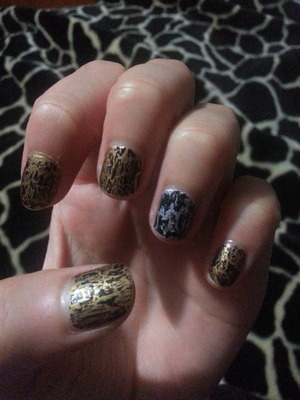 gold and silver base coat, black crackle, clear top coat