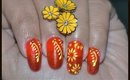 Nail Art ~ Red Ombre with Yellow Flowers