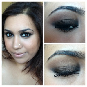 Matte black and brown shimmer smoked. Flipped for a dark inner corner, highlighted with matte white.
