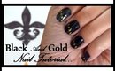 Easy Back to School Black And Gold Nail Tutorial ...collab with ZoreensDesigns