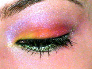 HIP eye shadow duo - Platinum 
MAC Eyeshadows : Chrome Yellow, Orange
MAC Pigments: Bright Fushia, Violet Chartreuse