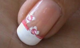 Cute Pink Flower French Tip easy nail art for short nails- nail art tutorial beginners