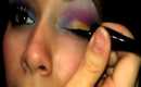 baby blue,  yellow and purple eye look with big lashes tutorial