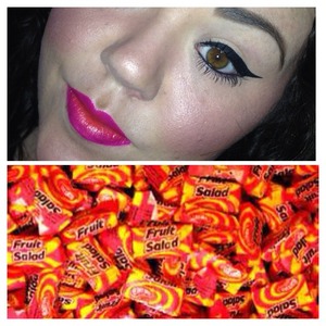 My look today reminds me of the fruit salad sweet . Mac and occ lip tars used in a ombré style lip 