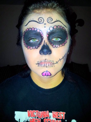 Cousins makeup I did for Halloween. Dia De Los Muertos<3
