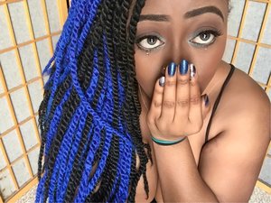 Blue Marley Twists using Rastafri Kanekalon Malibu Afro Kinky hair in BL and 1B