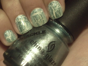 Sally Hansen Xtreme Wear in White On (base) and China Glaze Crackle Metals in Oxidized Aqua.