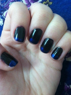 Used a dark purple (looks black), then swept a dark, shiny blue over the top. Looks great for many occasions!